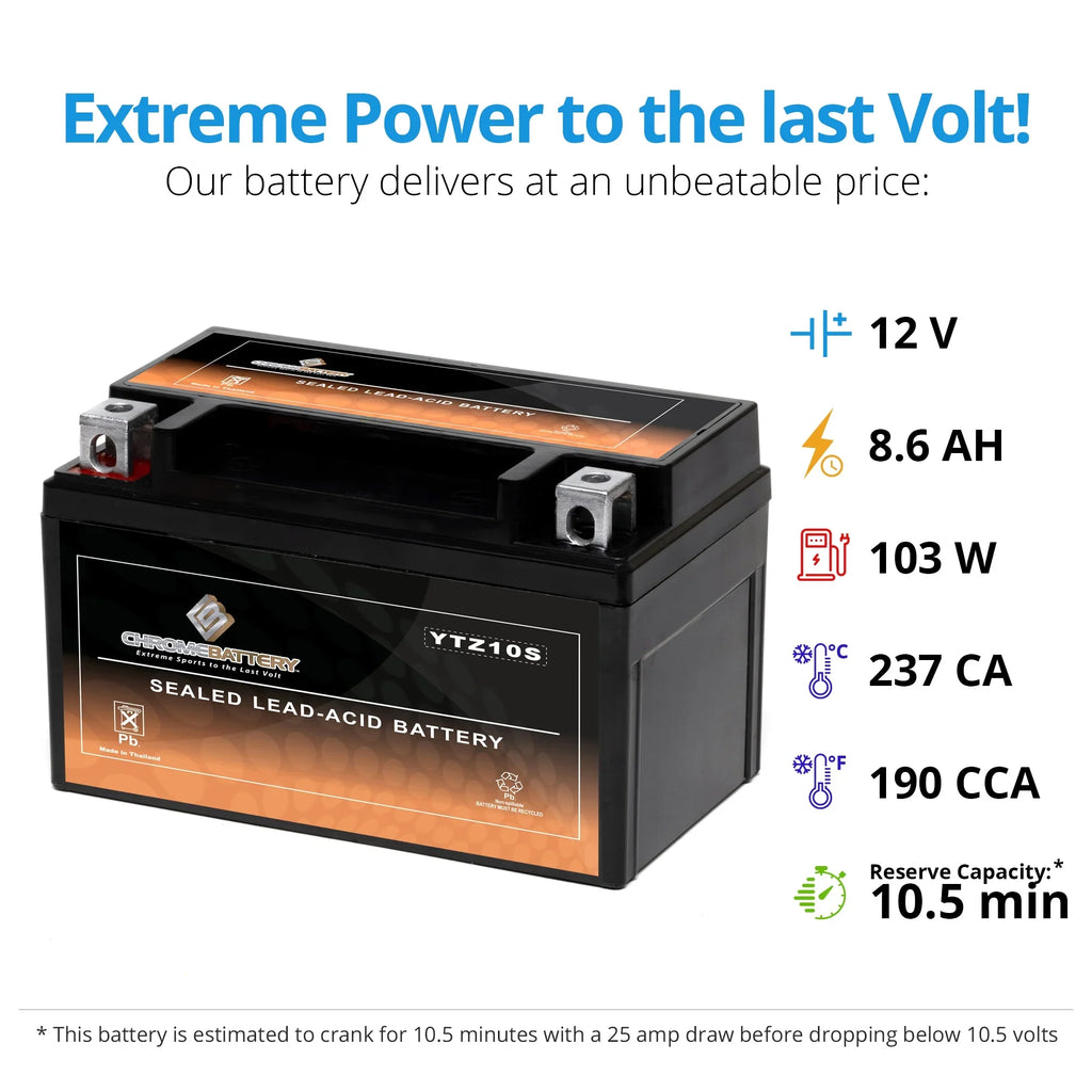 (2017 Motorcycle Ah, 1000 CCA) Battery 190 for (YTZ10S Battery Al8 YTZ10S-BS Chrome Years Gsx-r1000, Cc Suzuki 12 2018) Z, - Volt,8.6