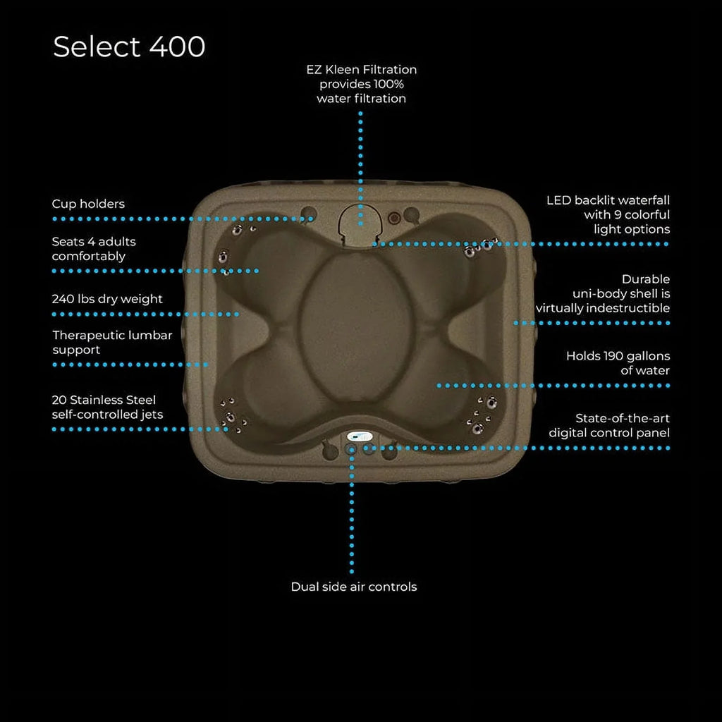 Powered Tub AR-400 w/LED Jacuzzi® Jet- Spas Select special edition - Hot Person Play 4- By waterfall Brownstone 20 and - Plug Aquarest