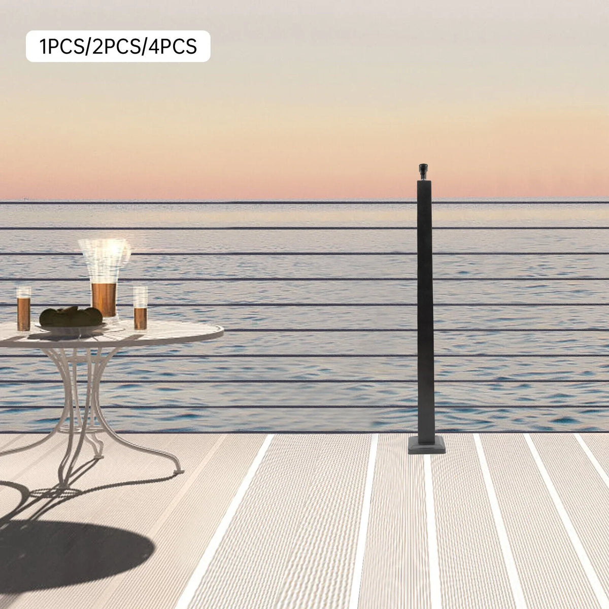 36"*2"*2" Line Steel Mount Post Black Deck Finish Level Adjustable drilled Level Level Top Wood Top Post Post Stainless Concrete Cable Railing