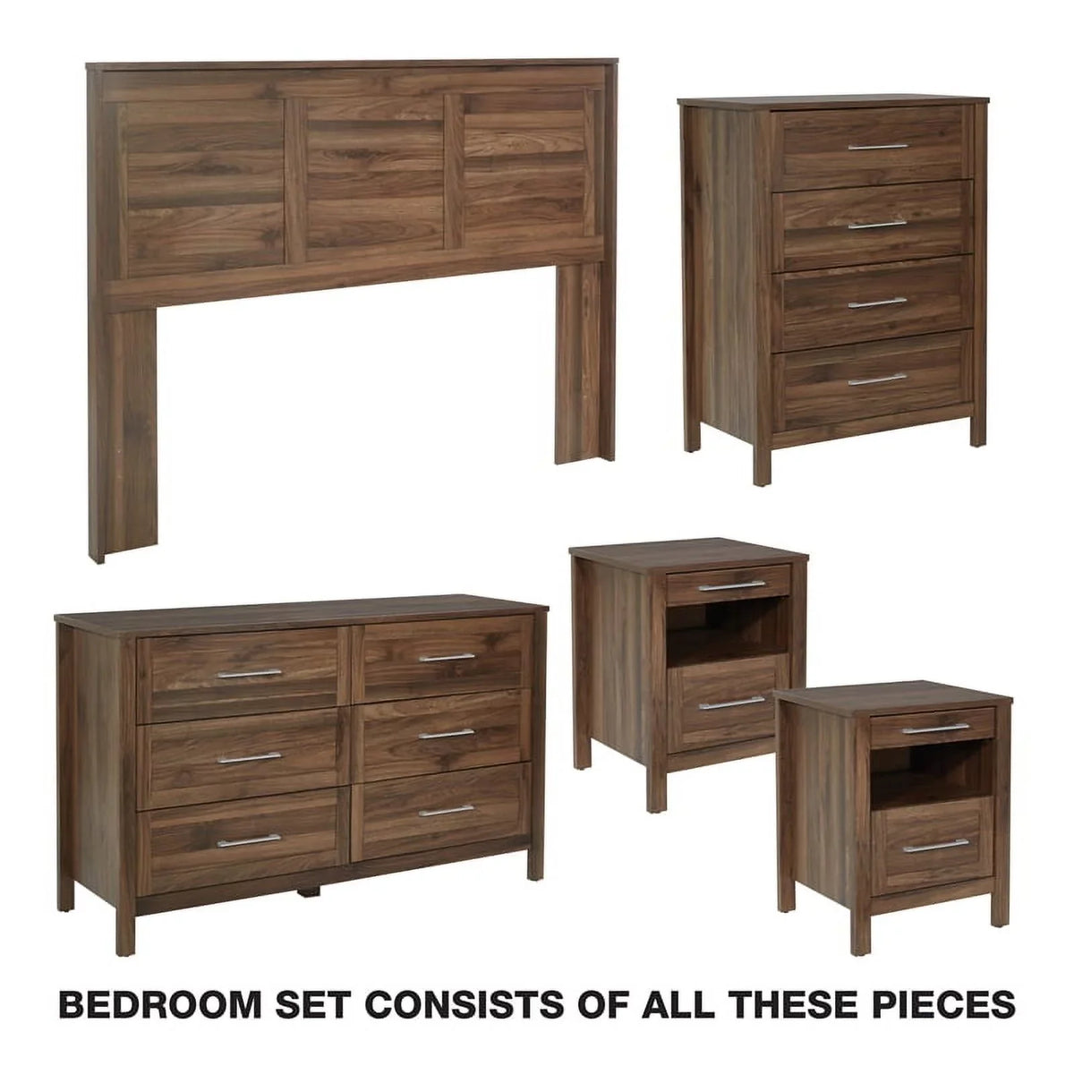 5 Walnut in Wood Bedroom Piece Finish Deluxe Queen/Full Stonebrook Set Classic