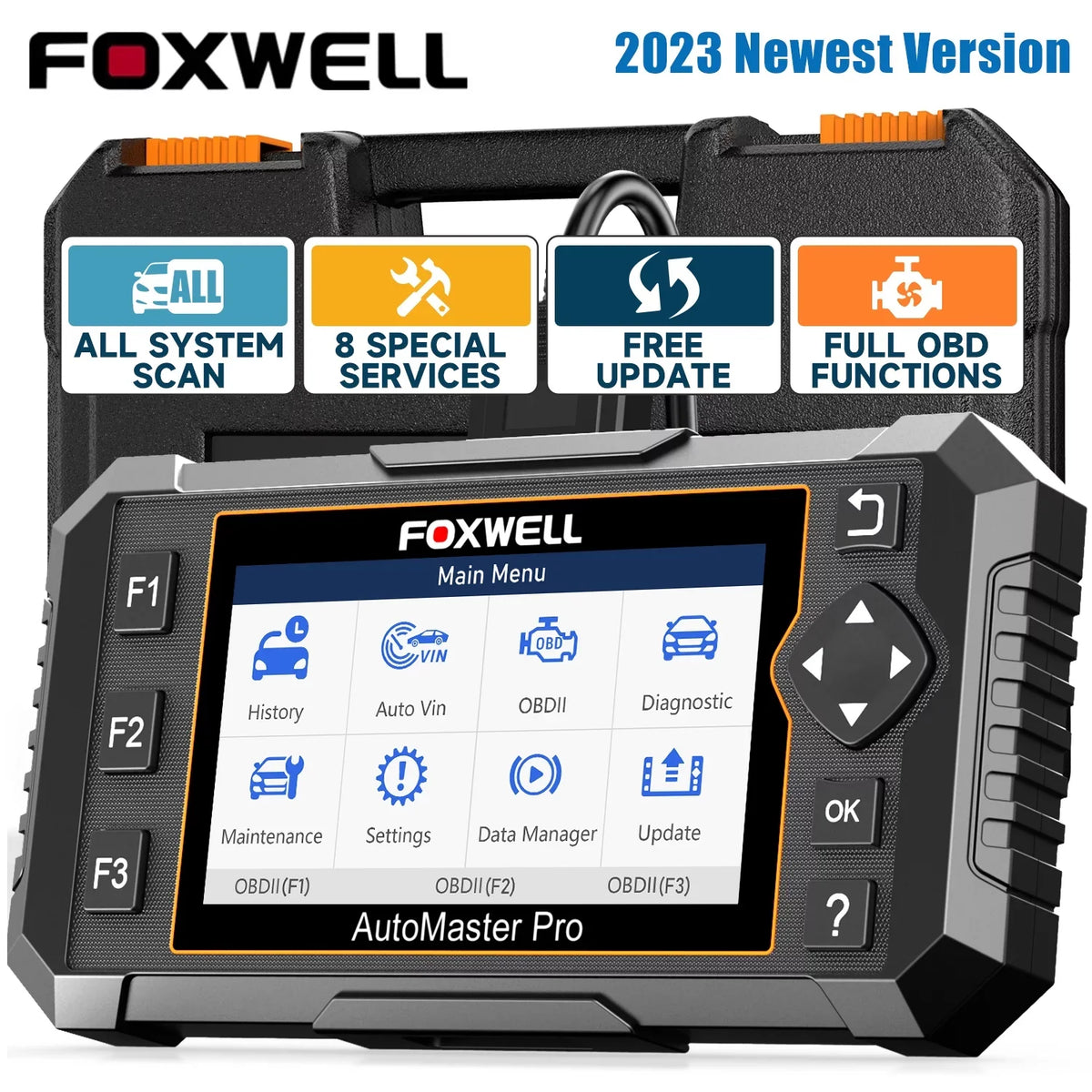 OBDII Scanner Coding AutoVIN ABS Reset EPB Foxwell Reset Car BMS NT624 Reader OBD2 8 Elite System Injector DPF SAS Tool Diagnostic All Bleeding Scan Calibration Automotive Scanner Code Oil Throttle