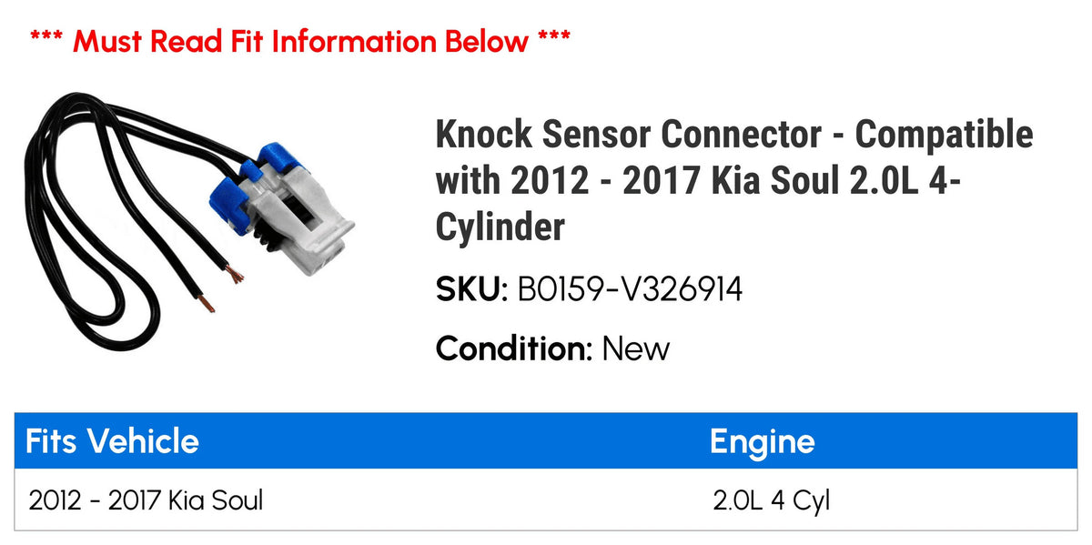 2013 Soul 2015 - Knock 2.0L Compatible - with 2016 2014 2017 Kia Connector 4-Cylinder 2012 Sensor