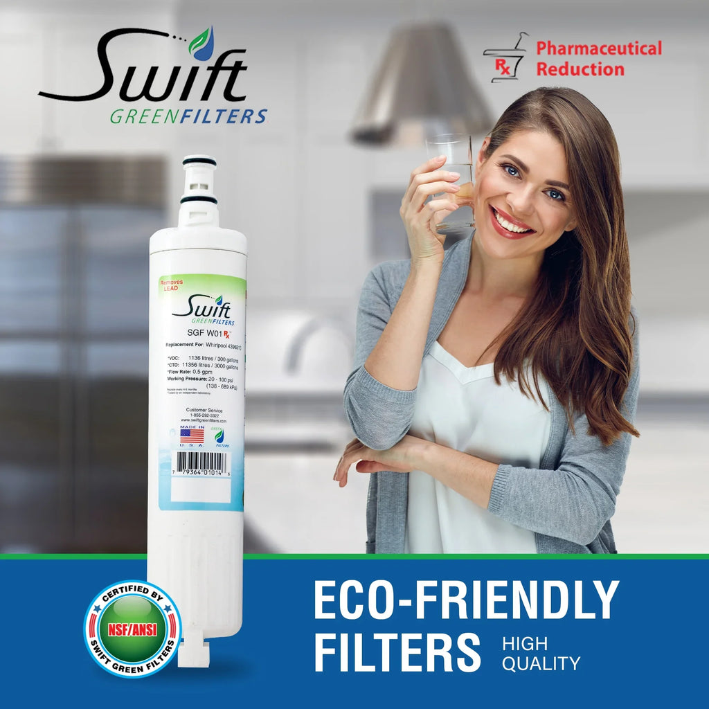 Swift Whirlpool Filters Replacement Refrigerator classic SGF-W01 RX (3 Water EDR5RXD1 Green Filter 4396508 Pack)