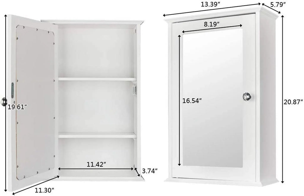 Single Cabinet Adjustable Medicine with Storage White 2 Mount classic Organizer Bathroom Cabinet Shelves Wall Mirrored and BSL Door