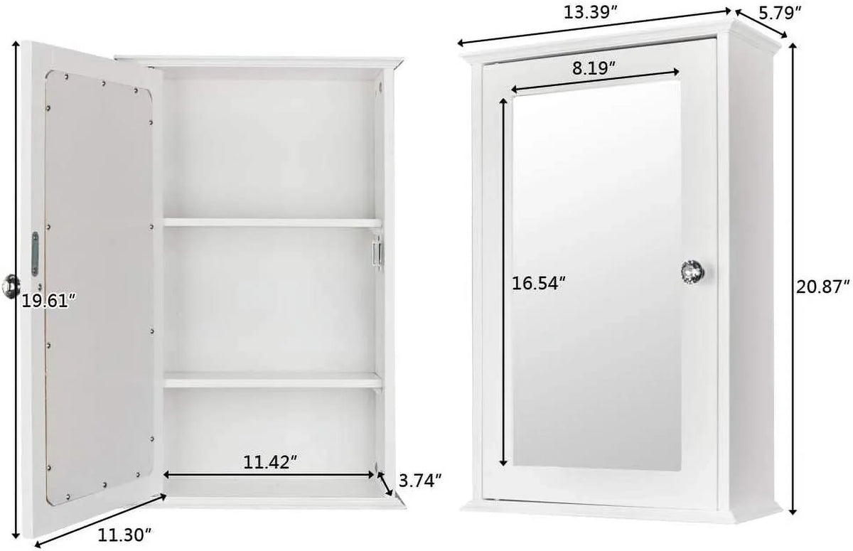 Single Cabinet Adjustable Medicine with Storage White 2 Mount classic Organizer Bathroom Cabinet Shelves Wall Mirrored and BSL Door
