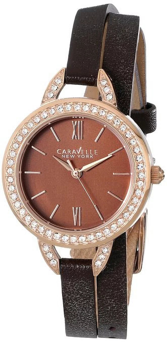44L130 Caravelle Ladies new York Leather Double Wrap Brown Watch New
