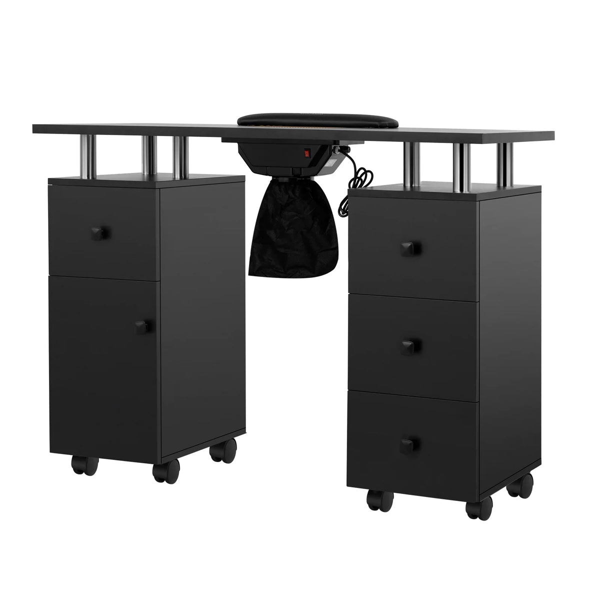 for & Wheels Resistant & w/ Nail Nail Dust LUXMARS Technician, Collector Black Nail Cushion, Desk Drawers Manicure Cabinet Electric Rest - Wrist Table Table w/Lockable Acetone Station new Table &