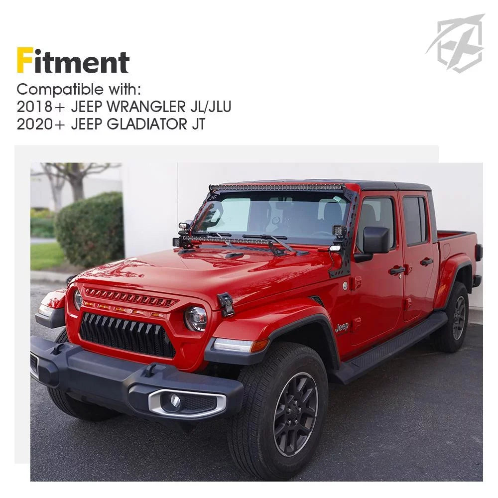 Brackets & Gladiator Windshield Light Front 2018+ Bar Xprite Universal JL Wrangler Mounting type JT fit Jeep