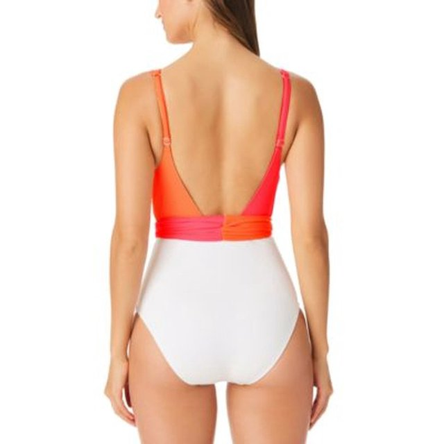MULTI Swimsuit, WHITE US Sanctuary Colorblocked new Large One-Piece Tie-Front
