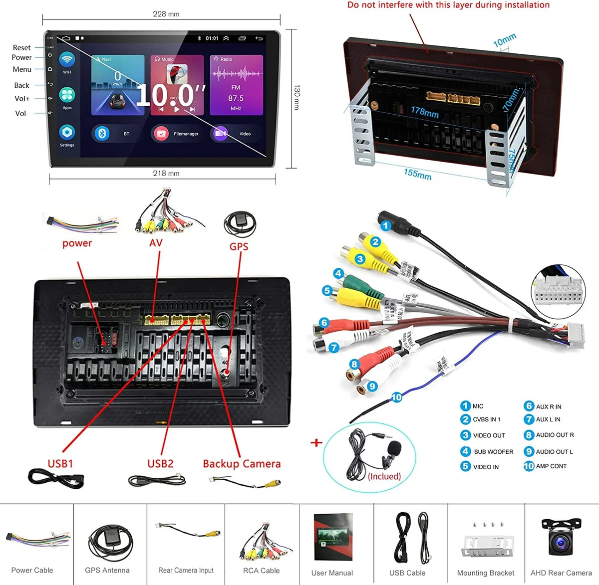 Support 13 Fastboot with WiFi Android Inch Android Connection Navigation Touch Carplay Radio Din Backup with Car special edition Wireless 1G+32G HiFi/BT/GPS 10.1 Camera Double Stereo Screen Auto, Car
