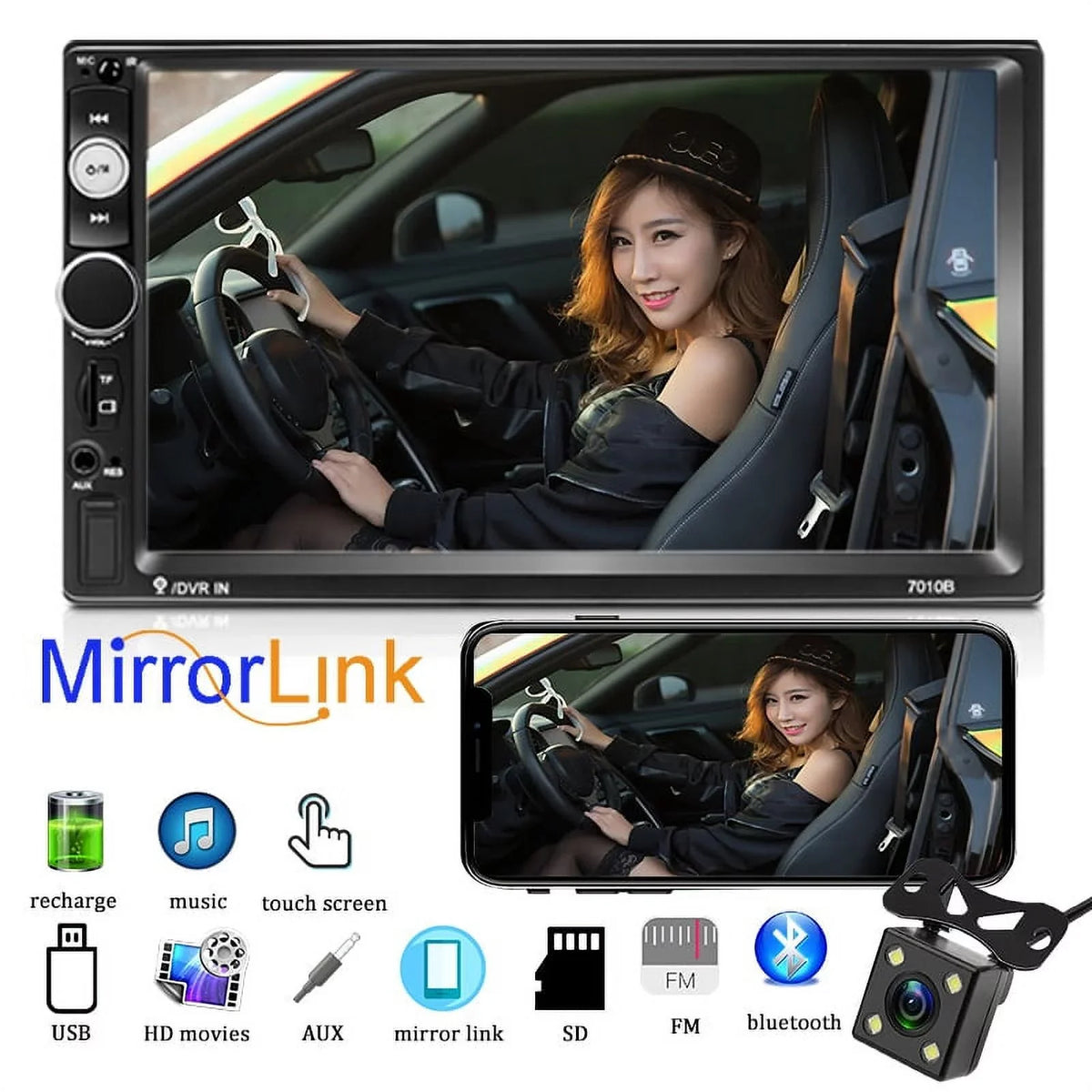HD Bluetooth View Mirror Rear Car 2 7 Camera/ MP5 player Link /AUX Car radio /TF Screen Audio with /Video /FM Stereo /USB car Inch MP4 DIN /Car Touch