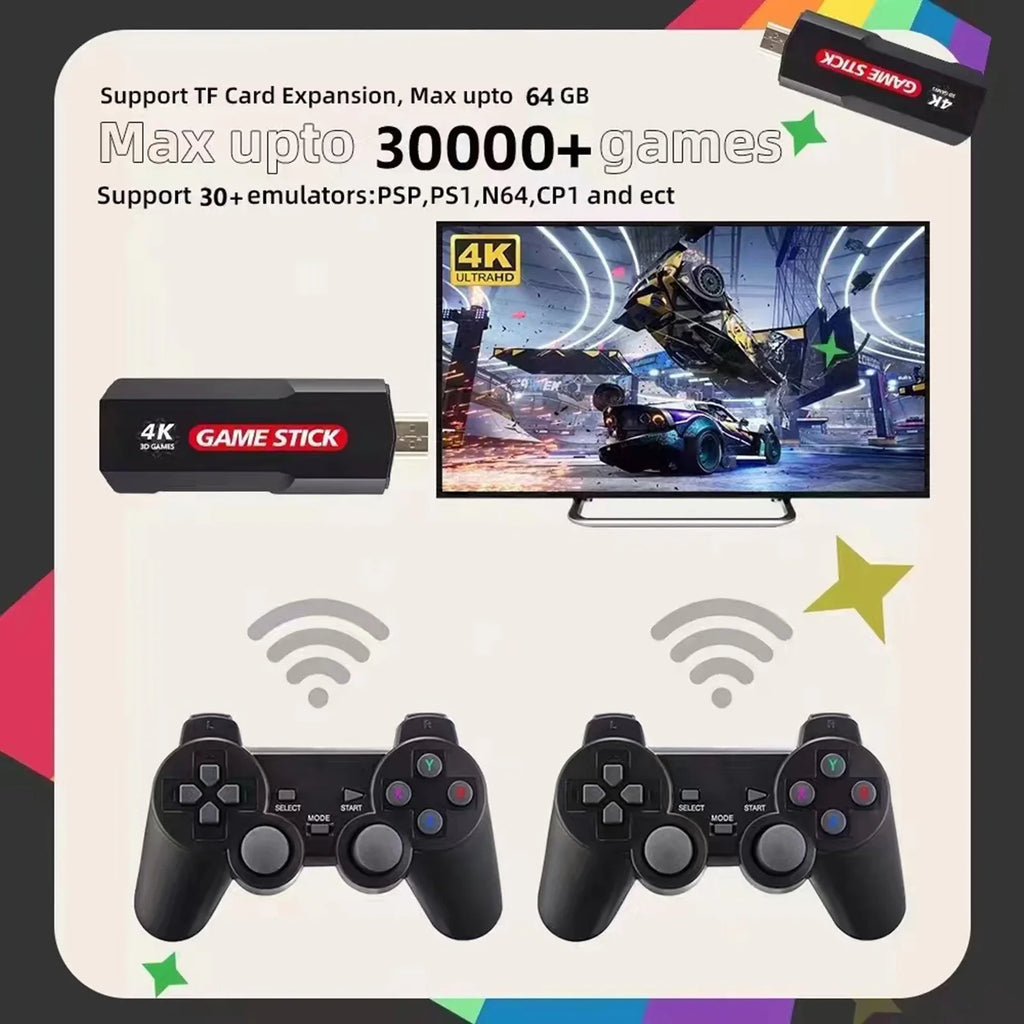 Retro Wireless Console, Game Games Stick Console Upgrade Double X2 Controller,30000+ Plus Wireless Retro Games,128GB