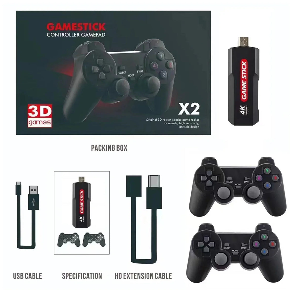 Retro Wireless Console, Game Games Stick Console Upgrade Double X2 Controller,30000+ Plus Wireless Retro Games,128GB