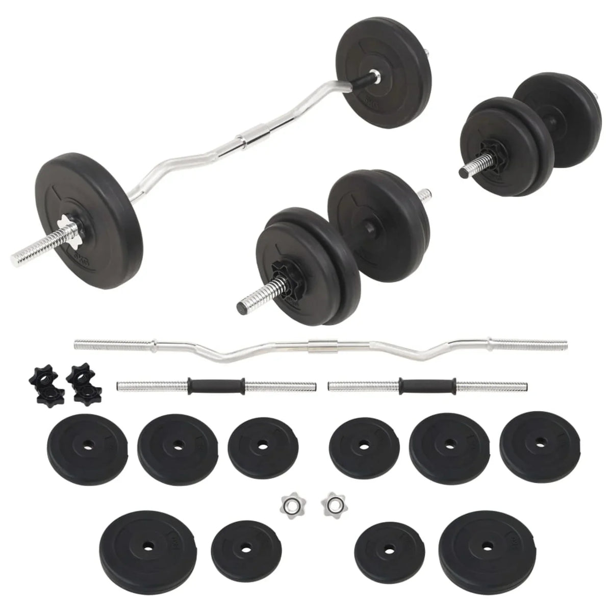 Barbell and Plates with Bodybuilding, Weight Home Fitness, Training, Bars Dumbbell Weightlifting, 66.1 lb for Gym Strength Set moobody
