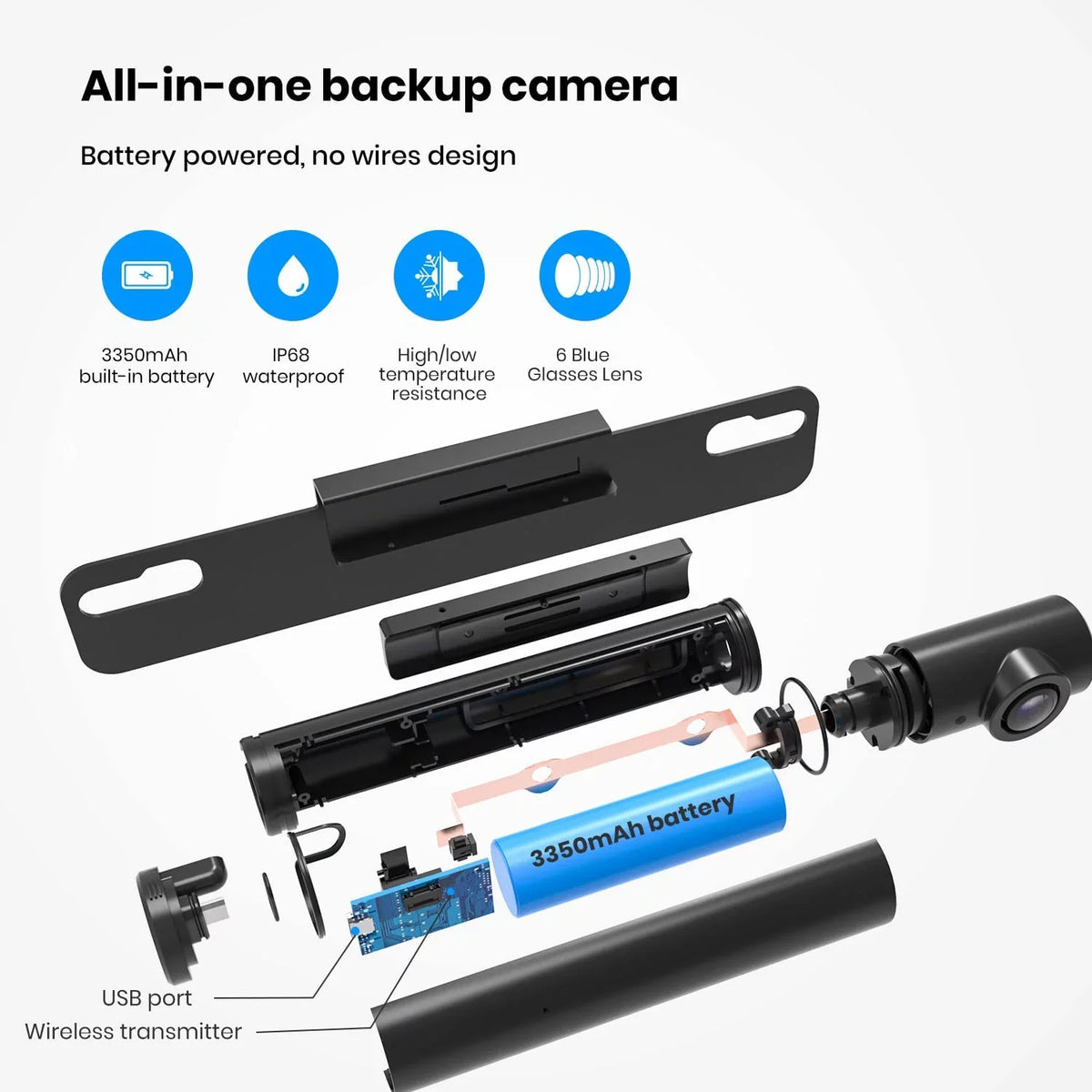 Vision for high quality Backup View for Monitor 3Mins Back Up Systems Installation, Car, Rear/Front Camera AUTO-VOX Mini Trucks, Camera Super Size 5'' Night with TW1 Wireless DIY
