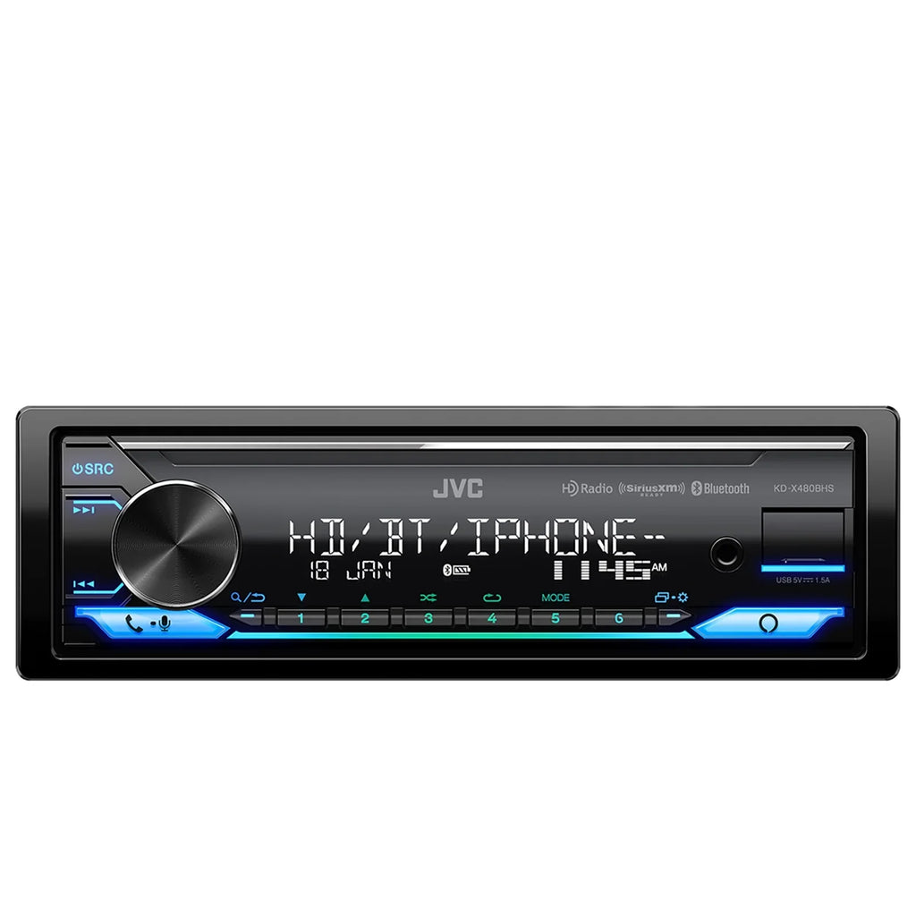 Harley Bundle LED Installation Radio AM/FM Din LED USB SiriusXM Car 98-2013 Enrock Amazon Single Alexa JVC Single AUX Stereo with Receiver Kit Bluetooth Combo Ready Install DIN Audio KD-X480BHS