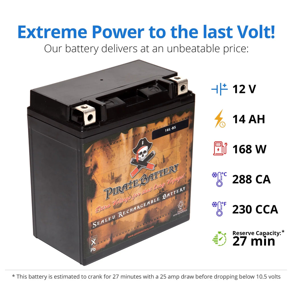 Ah, Battery for CCA) X2 1993 230 650cc YTX16L-BS Ski Pirate Kawasaki Volt,14 (16L-BS Battery Jf650 12 Jet