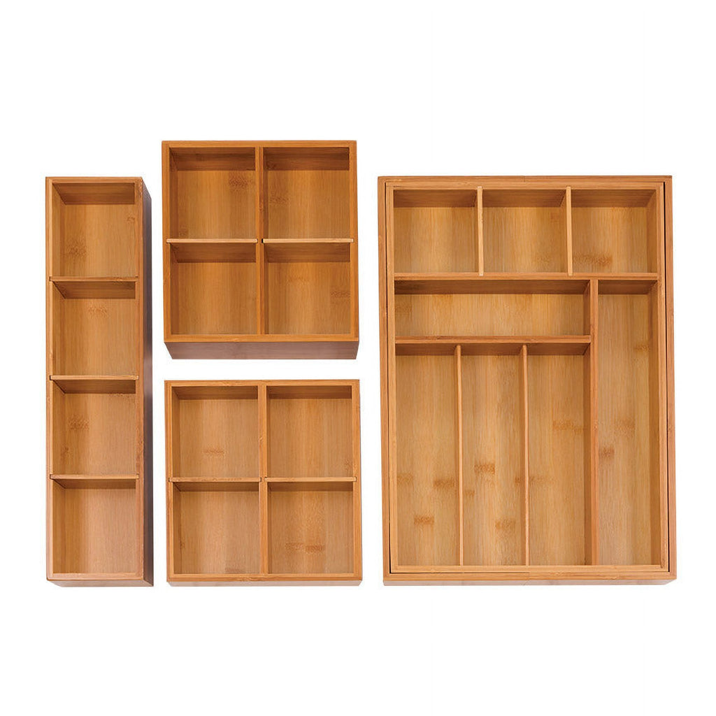 Bamboo Drawer Expandable Organizer Set new 4-Piece Classics