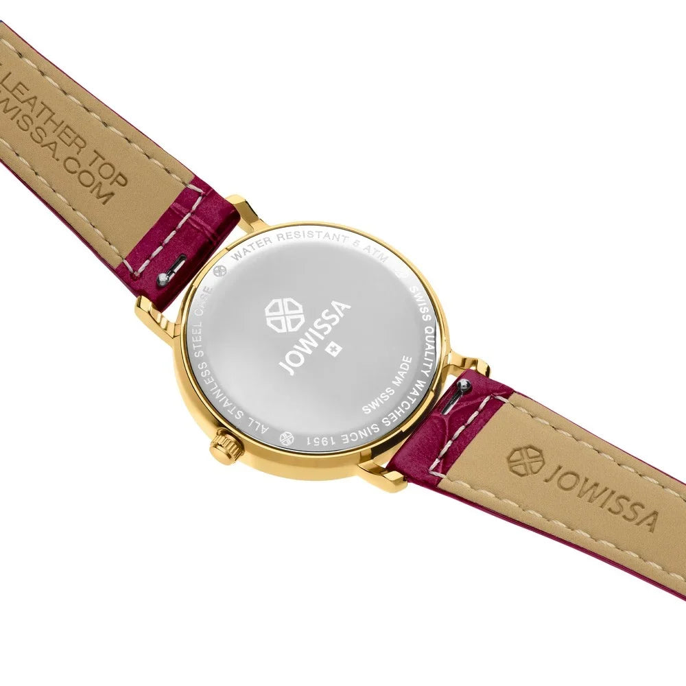 Made Jowissa Swiss Womens Watch ROMA Burgundy Leather J2.272.M Crystal