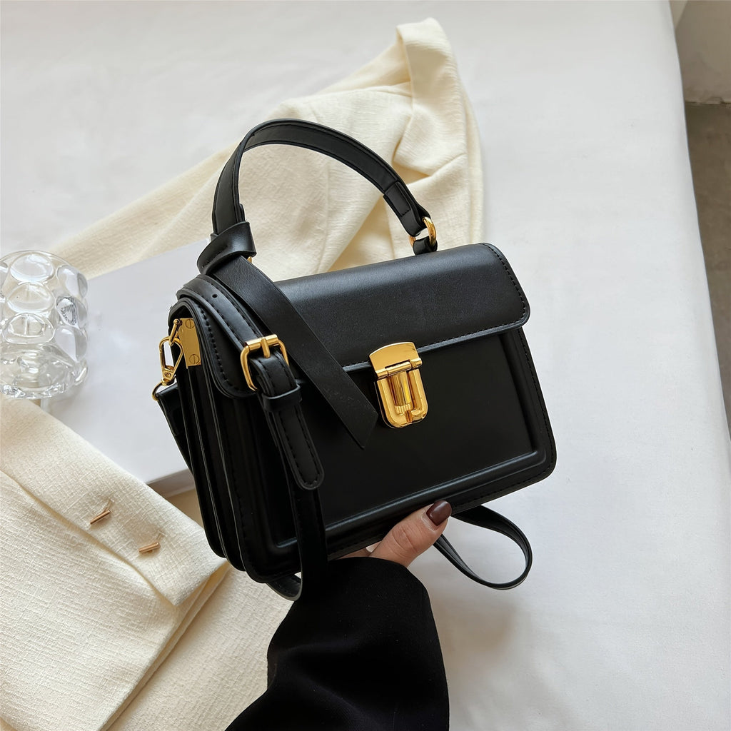 (7.9*5.93*3.16) For Junior Trendy Leather Crossbody Bag, Square Purse Women Flap Decor Inch Buckle Faux Handbag,