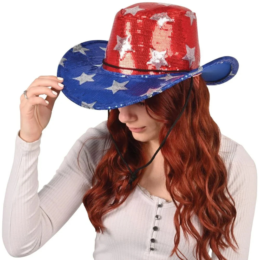 Sequined Hat Patriotic Cowboy