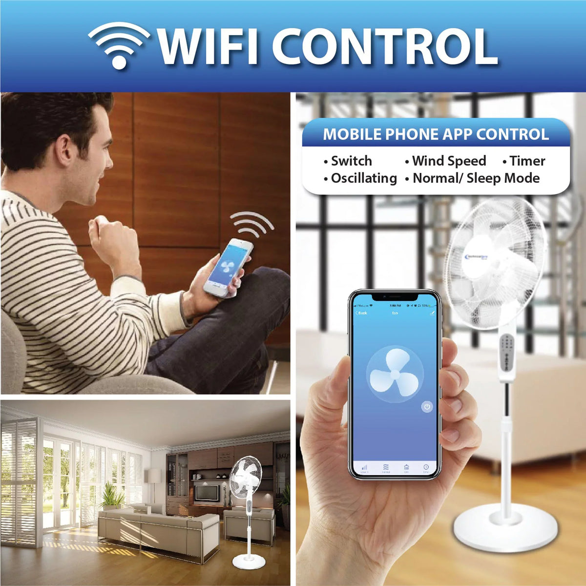 Technical Oscillating Standing Feature, Amazon Voice WIFI Compatibe Fan Pro Alexa/Google Home with with Enabled 16"