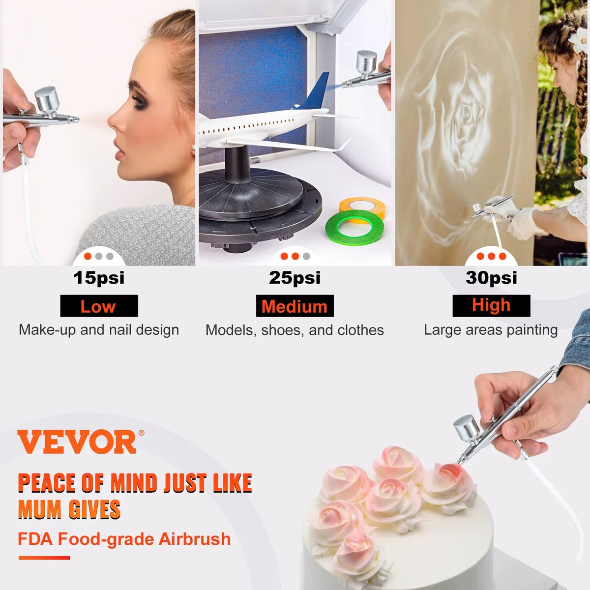 VEVOR Compressor, Makeup Portable w/ Gravity Airbrush Tattoo Kit, Feed System with Multi-purpose Airbrush Airbrushing Art Kit Airbrushes, Nail Dual-action Cookie Set