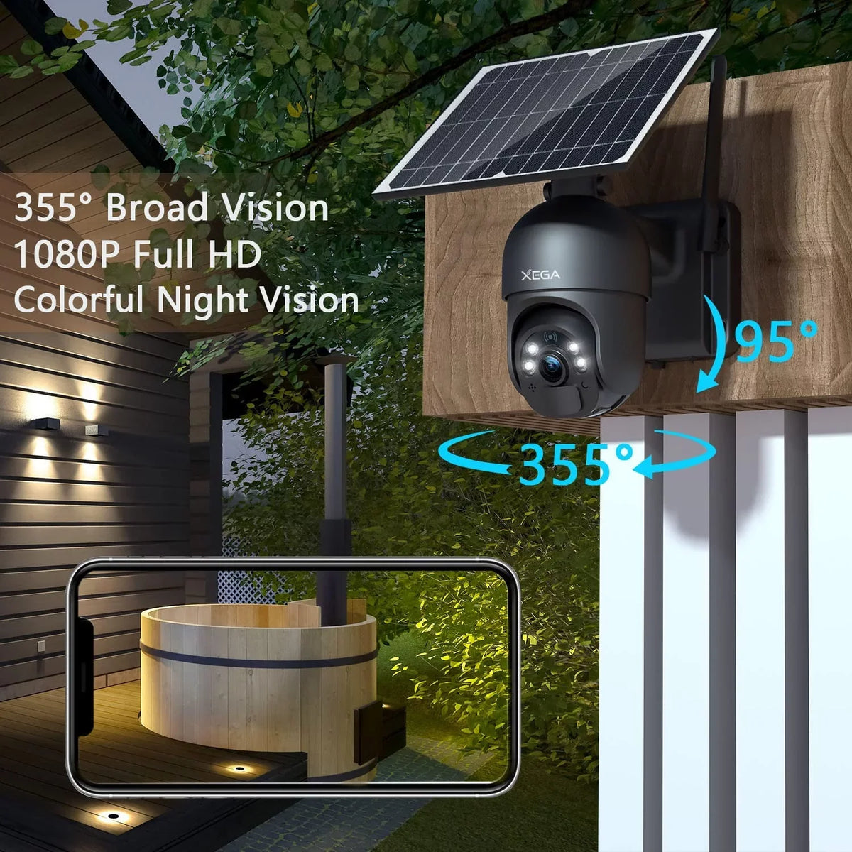 Cellular 95° Pan Power 14400mAh Night Solar/Battery Camera 3G/4G Rechargeable LTE Security 355° 4X Xega 2-Way with Need Outdoor 2K Talk, No SIM Wireless Zoom, Wifi Battery, Vision, IP66, Card, Tilt,