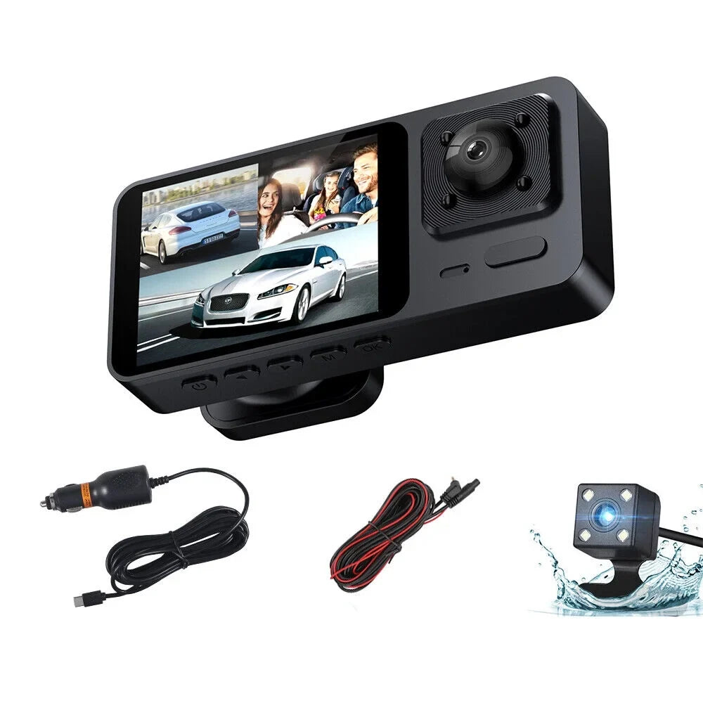 1080P high quality Video Recorder Front/Rear/Inside Lens 3 Cam HD Car Dual G-sensor Dash JLLOM Lens Camera