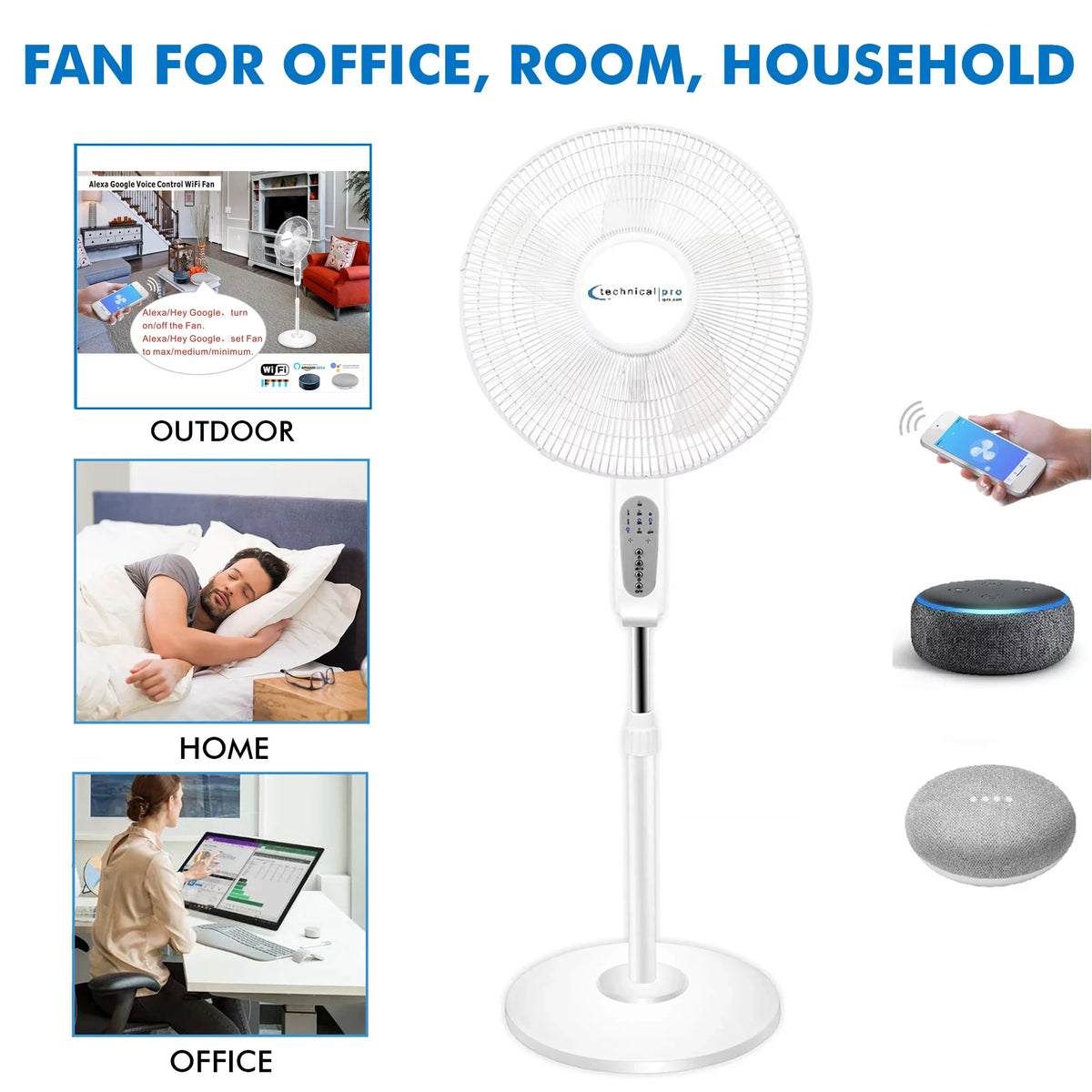 Technical Oscillating Standing Feature, Amazon Voice WIFI Compatibe Fan Pro Alexa/Google Home with with Enabled 16"