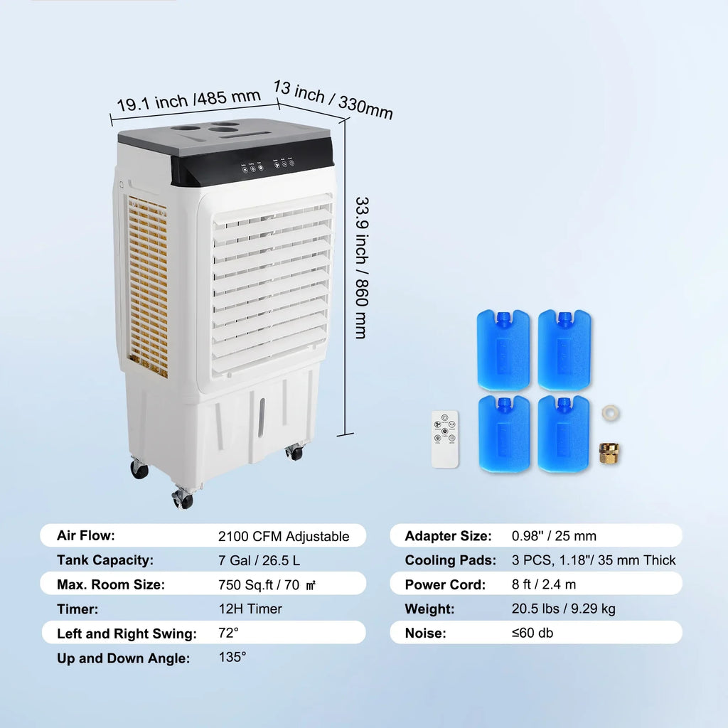 Timer 7 Swamp 2100 Cooler 3-in-1 Humidifier 12h SKYSHALO Gal Evaporative Cooler Air CFM