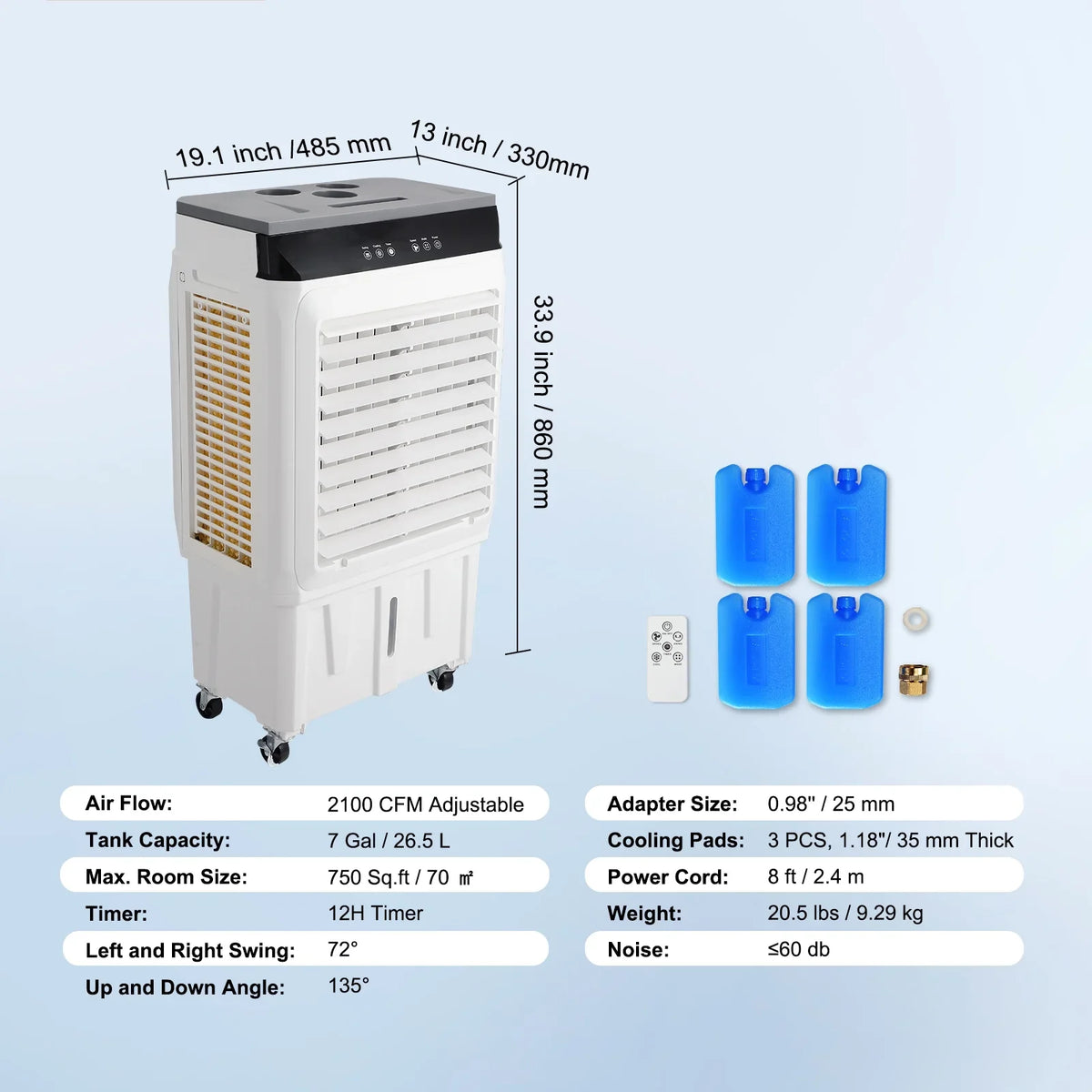 Timer 7 Swamp 2100 Cooler 3-in-1 Humidifier 12h SKYSHALO Gal Evaporative Cooler Air CFM