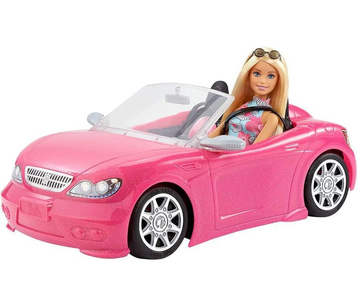 Barbie and 2 Seat Wheels Rolling Collection Car Doll Convertible with classic Pink