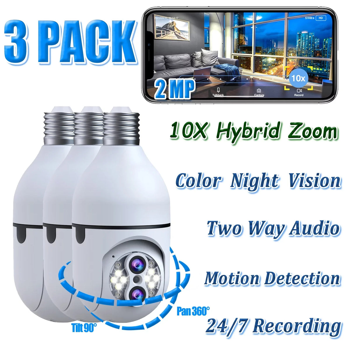 Security Light E27 Outdoor 3 PTZ 10X Hybrid Bulb special edition Zoom Toguard Surveillance Lens Pack Dome Camera Connector Dual Camera SC11 Wireless