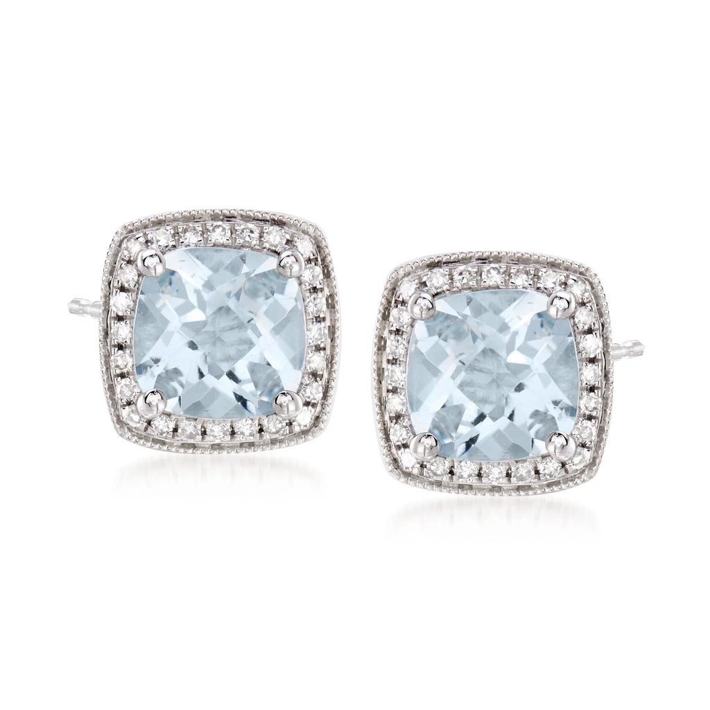 Ross-Simons Earrings t.w. .20 2.60 Adult Women's, new and White Diamond Gold, t.w. 14kt in ct. ct. Aquamarine