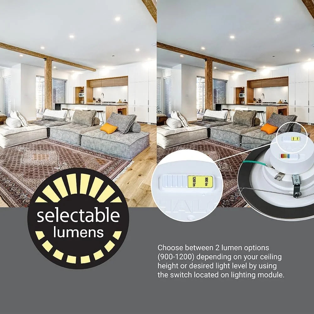 RL 900/1200 and Ceiling Retrofit Shower Trim, Warm, Lumens, LED inch Selectable Lumens to White Recessed Selectable Downlight, Retrofit Dim 5/6 Series Baffle Light & Matte CCT HALO