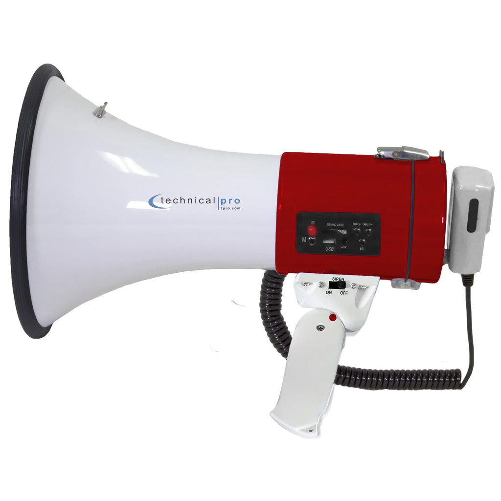 for Megaphone w/ Bullhorn Rechargeable 50-Watt Siren Microphone Detachable w/ Battery Speaker and classic Pro Technical Portable