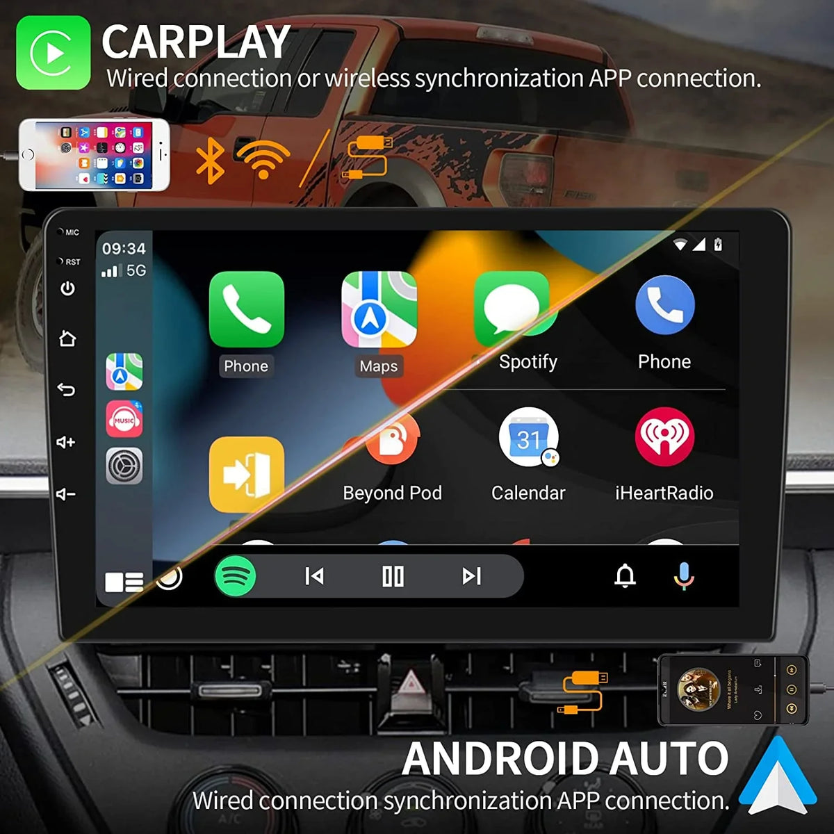 Support 13 Fastboot with WiFi Android Inch Android Connection Navigation Touch Carplay Radio Din Backup with Car special edition Wireless 1G+32G HiFi/BT/GPS 10.1 Camera Double Stereo Screen Auto, Car