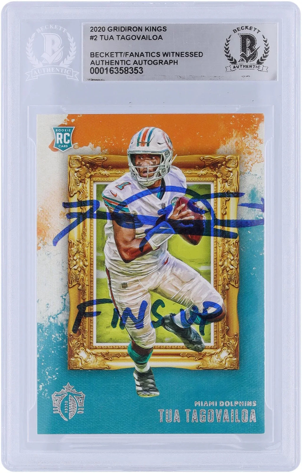 Witnessed Miami Authenticated Chronicles Rookie Inscription Fanatics Fanatics "Fins #GK-2 Tagovailoa Dolphins Gridiron with Card Autographed Panini 2020 Kings Authentic Tua Up" Beckett - Certified