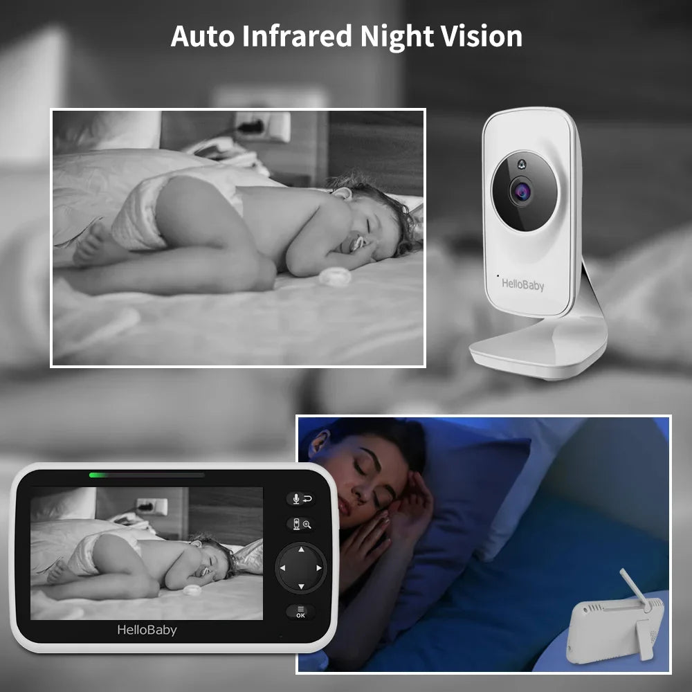 Temperature Vision, Night and Way Screen, Display, Monitor HelloBaby Audio 5 Baby VOX Audio, Camera Camera, Monitor Video Infrared special edition and Mode Color Two with 5" inches Lullaby, LCD
