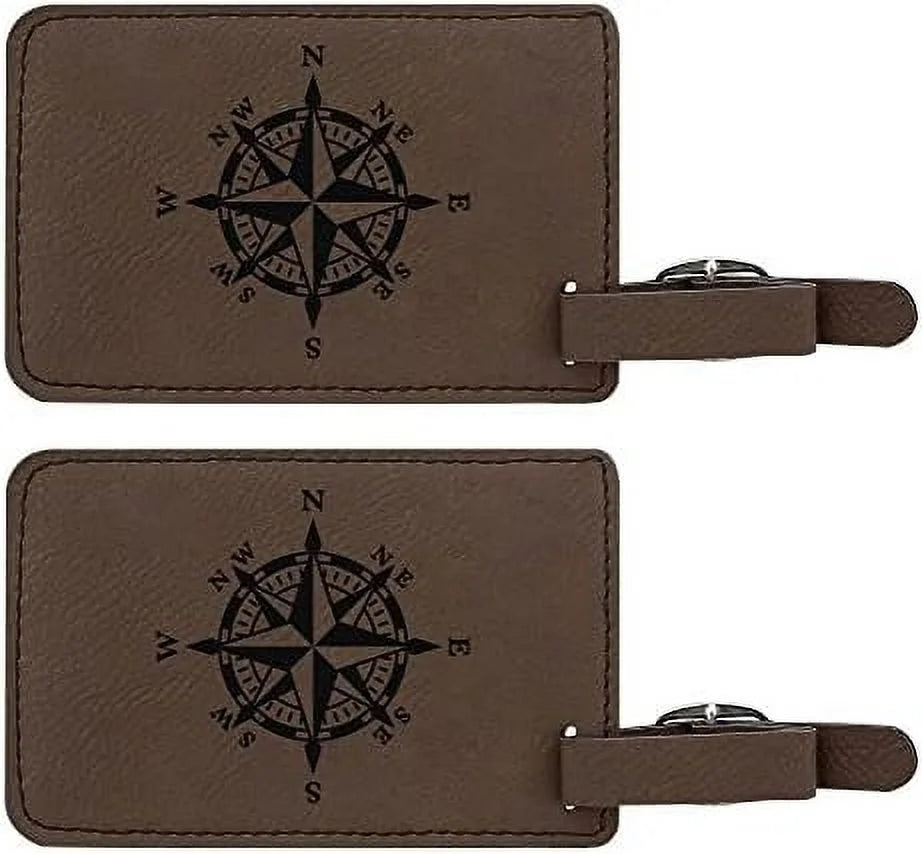 s Compass Nautical 2-Pack Luggage Cruise Set Luggage Travelers Luggage s Laser Gift Carry s Brown Leatherette Engraved On high quality Unique Luggage