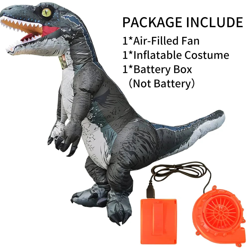 Raptor Costume DomKom Body Inflatable Dinosaur Costume Adult Grey Halloween Full Women Up Velociraptor T-rex Costume Blow Men