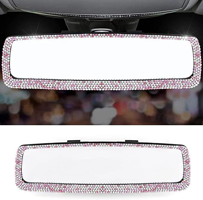 Car Bling Bling with Rear and Car Mirror, Bling View Interior Women Rearview HD Car Tee Mirror Accessories Glass, Decorations for