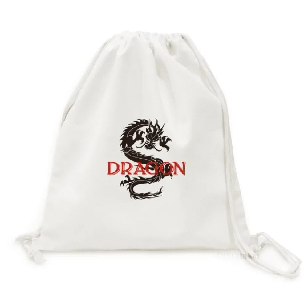 Bag East Backpack Drawstring Myth Reusable Dragon Animal West Shopping Mesh Canvas