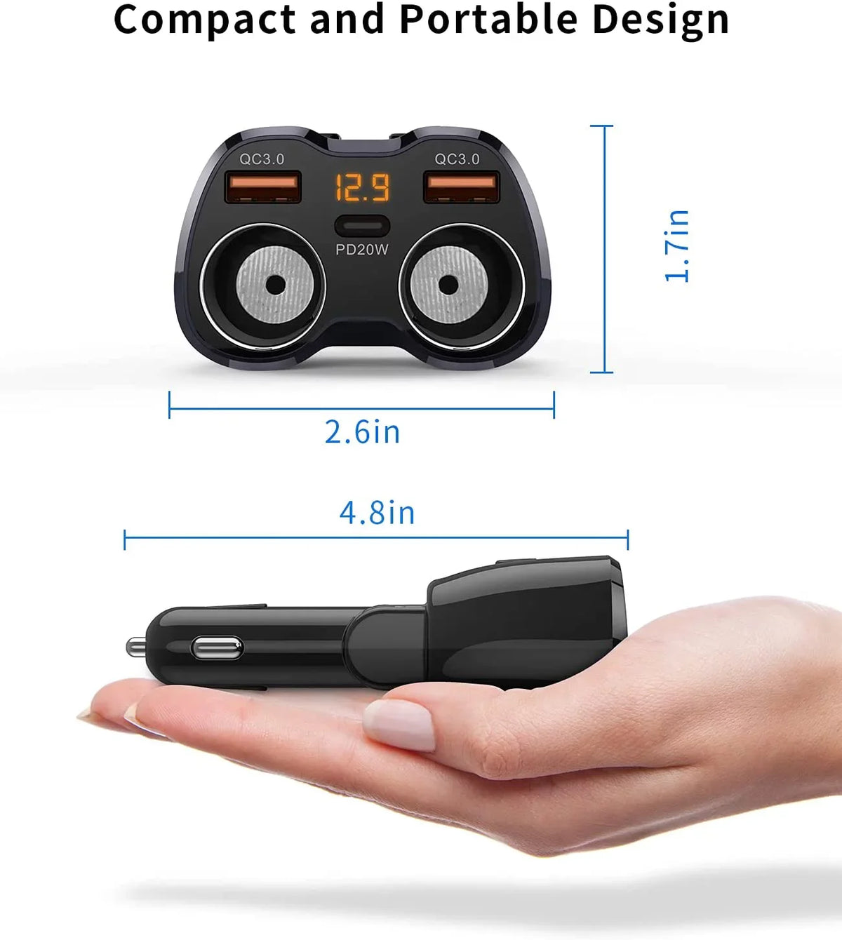 for Dual USB 180W C GPS/Dash Lighter SUPERONE QC3.0 20W 13 Cam/Laptop/iPad/iPhone Splitter, PD Lighter Adapter Pro ette and ette with Splitter 2-Socket Max/13/12/11 Charger ?Upgraded? Car
