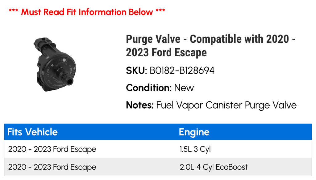 Purge Escape 2022 Ford with 2023 - 2020 2021 Compatible - Valve