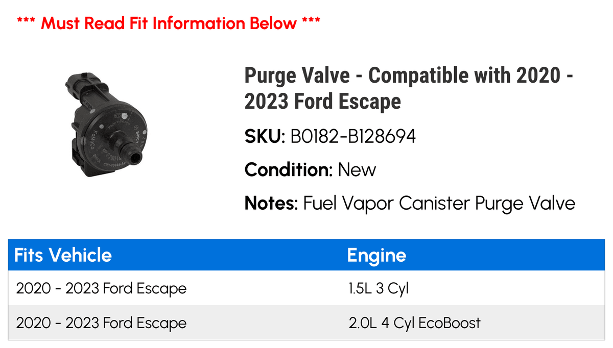 Purge Escape 2022 Ford with 2023 - 2020 2021 Compatible - Valve