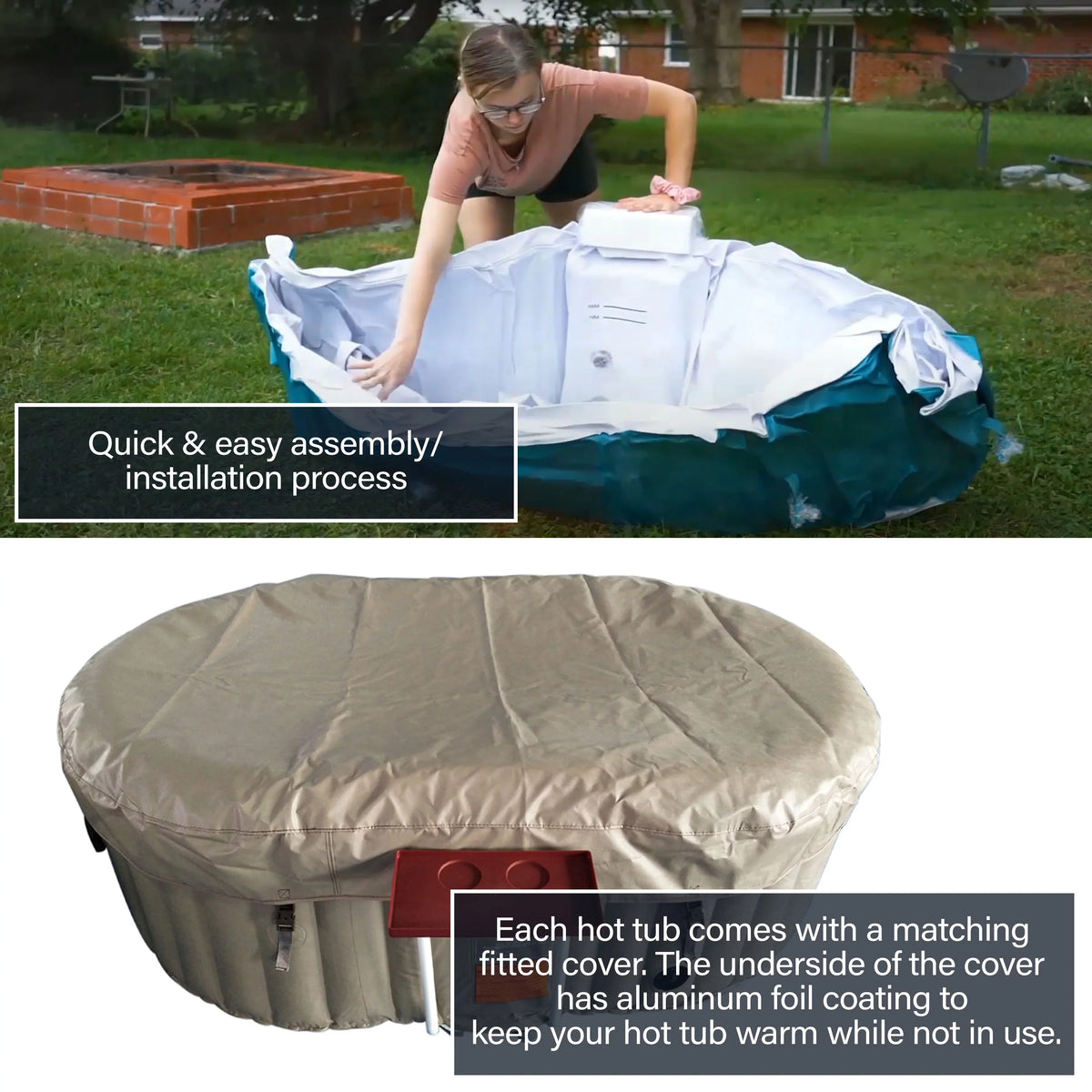 ALEKO Inflatable Gallon Jetted Hot Brown 145 with Cover Person Tub 2 Oval