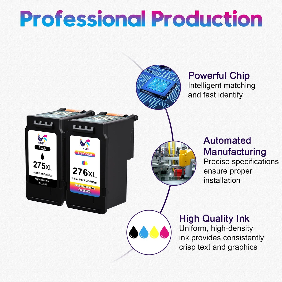 276xl and Combo for PIXMA Ink Printer Pack Yield Black Printer CL-276 to TR4720 TS3520 Ink TR4722 1 Cartridges Compatible Canon PG-275 TS3522 High 275xl XL Color) (1