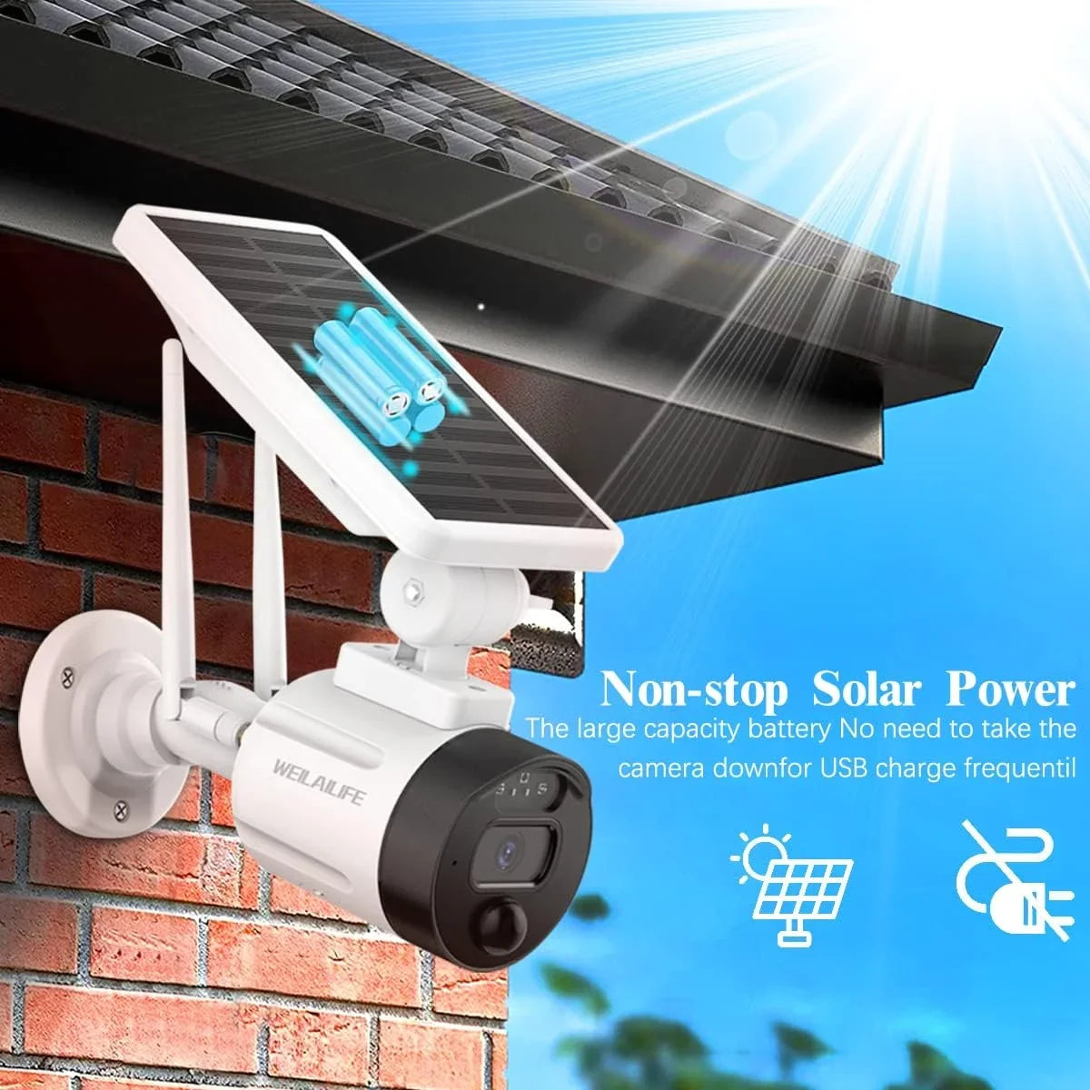 (2 Battery Vision, Surveillance Rechargeable Wi-Fi Panel, Solar Solar Camera Detection, Outdoor Security Dual 2K Night Antenna Camera, Wireless Pack) AI WEILAILIFE with